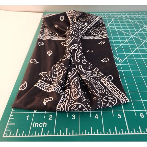 Black Paisley Knit Headwrap Hairband Soft Stretchy Headband  Unisex Sweatband - Picture 4 of 6